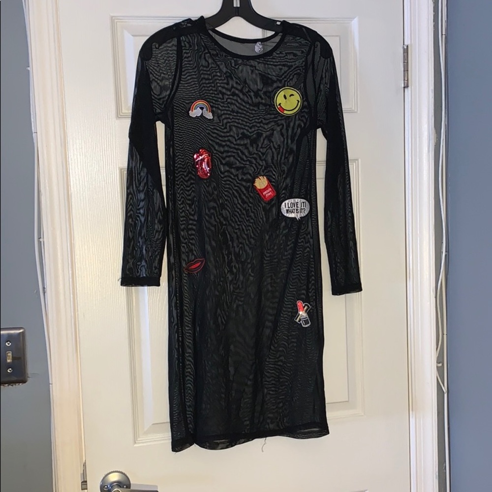 Mesh patch detail long sleeve dress